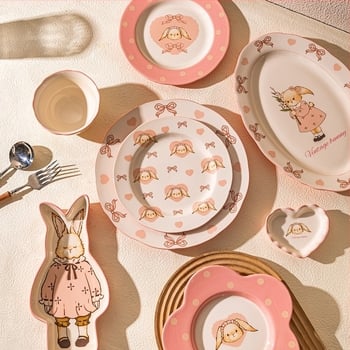 Kerámia rizs- és leveses tálak készlet – kör alakú, retro light luxury stílus, több minta, mikrohullámú sütőben használható