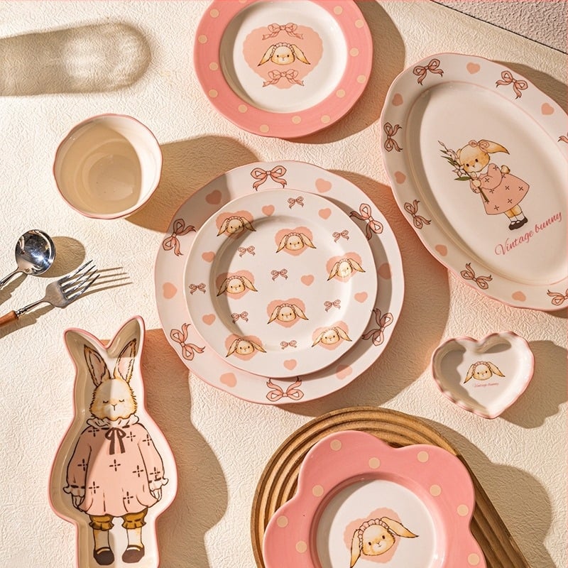 Kerámia rizs- és leveses tálak készlet – kör alakú, retro light luxury stílus, több minta, mikrohullámú sütőben használható