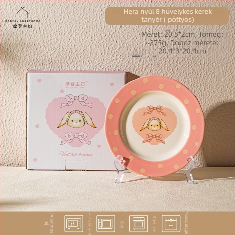 Kerámia rizs- és leveses tálak készlet – kör alakú, retro light luxury stílus, több minta, mikrohullámú sütőben használható