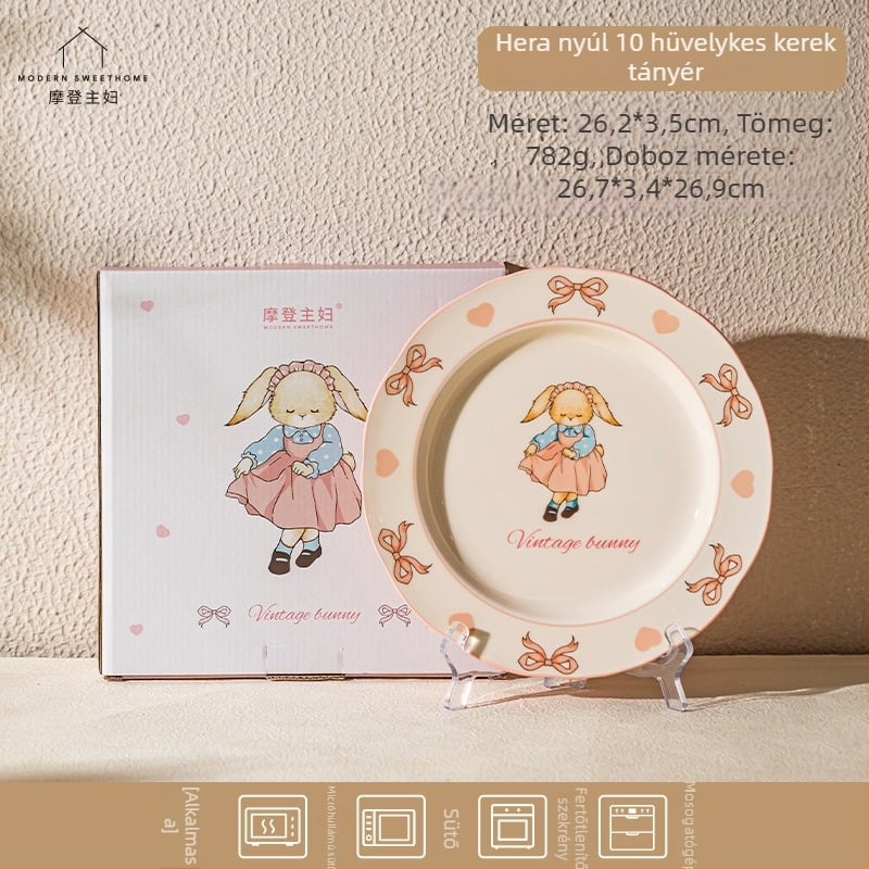 Kerámia rizs- és leveses tálak készlet – kör alakú, retro light luxury stílus, több minta, mikrohullámú sütőben használható