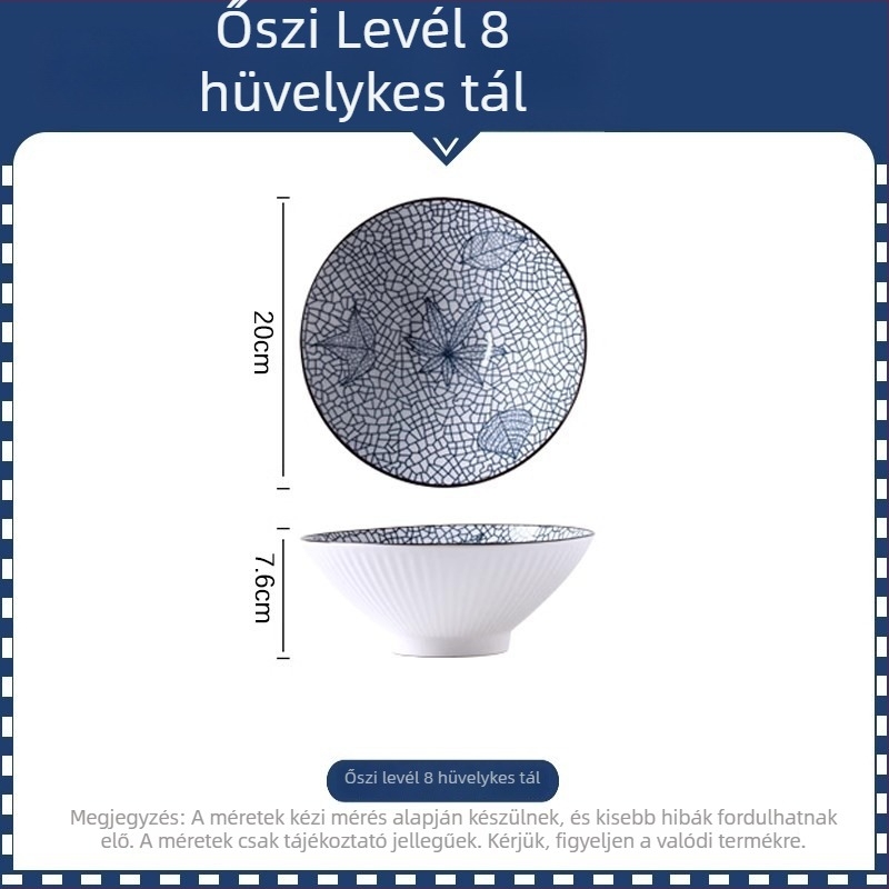 Japán stílusú porcelán tál tészta számára, kör alakú, alglazúros virágos mintával, mikrózható