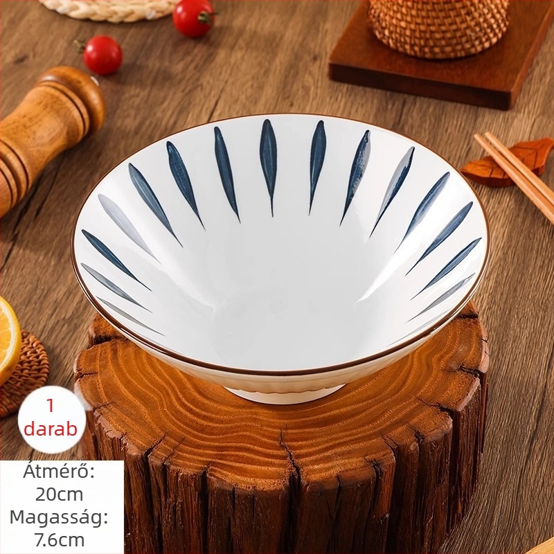 Japán stílusú porcelán tál tészta számára, kör alakú, alglazúros virágos mintával, mikrózható