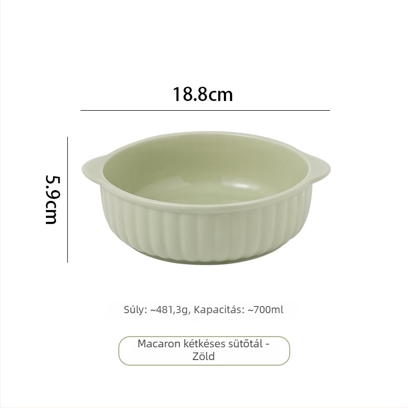 Kerámia kerek tál dupla füllel, mikrohullámú sütőben használható, egyszínű mintázat, modern minimalist stílus