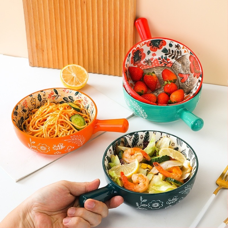 Állatmotívumos kerámia fogantyús tál — porcelán, rendellenes forma, mikrohullámú sütőben használható, logónyomtatás, testreszabás