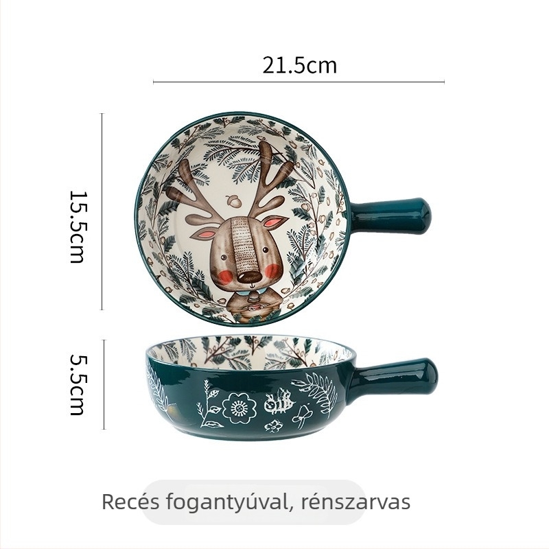 Állatmotívumos kerámia fogantyús tál — porcelán, rendellenes forma, mikrohullámú sütőben használható, logónyomtatás, testreszabás