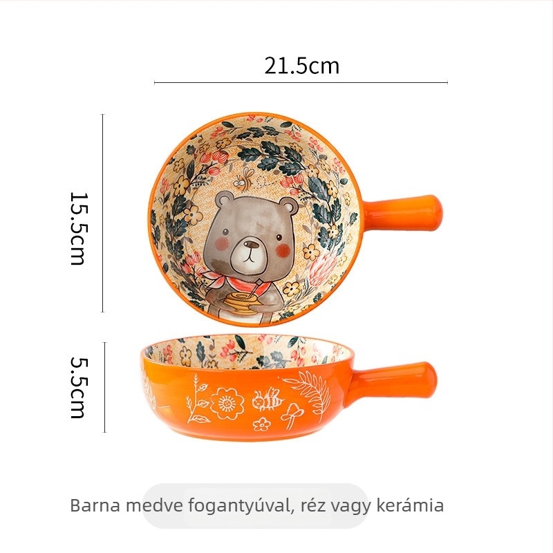 Állatmotívumos kerámia fogantyús tál — porcelán, rendellenes forma, mikrohullámú sütőben használható, logónyomtatás, testreszabás
