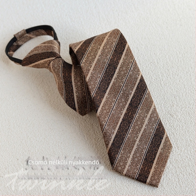 Férfi nyakkendő és csokornyakkendő zsebkendővel, csíkos mintázat, szabvány szélesség, poliészter-selyem, jacquard, csomó nélküli, esküvőre és üzleti célokra