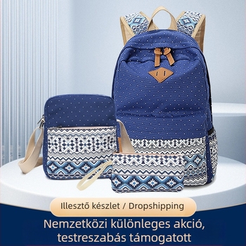 Három darabos hátizsák-készlet vászon anyagból etnikus stílussal, kapacitás 20–35L, kompatibilis 14 hüvelykes laptopokkal, légáteresztő vállpántok, tömeg 750 g