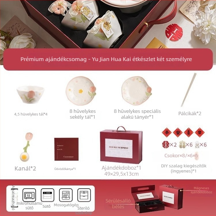 Kerámia étkészlet növények és virágok mintával, szabálytalan forma, friss és aranyos stílus, alglazúrozott felület