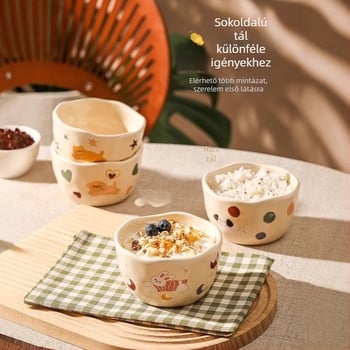 Kerámiatál, aranyos rajzfilm mintával, aláglazúros felülettel, mikrohullámú sütőben használható, kerek alak