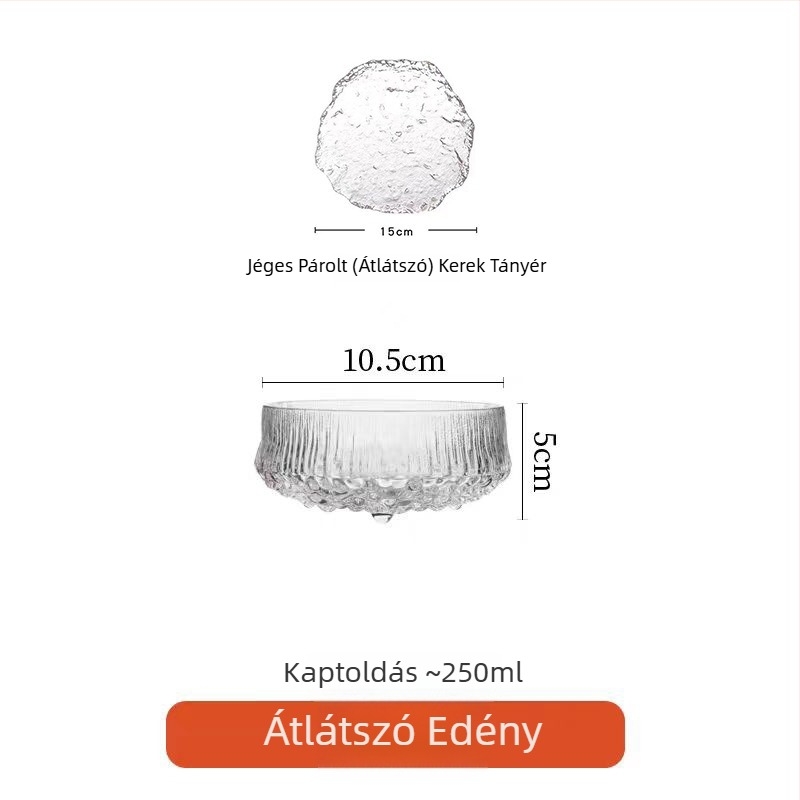 Üvegből készült desszerttál, szabálytalan alak, kézzel festett felület, japán stílusú, gyümölcssalátákhoz és zseléhez alkalmas