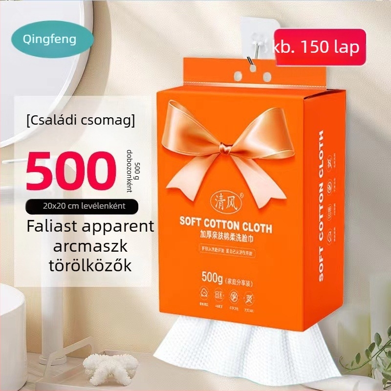 Egyszer használatos arctörlő kendők, pamutszerűek és szálmentesek, lógó kihúzható kialakítás, sminklemosó tisztító kendők, növényi rostok
