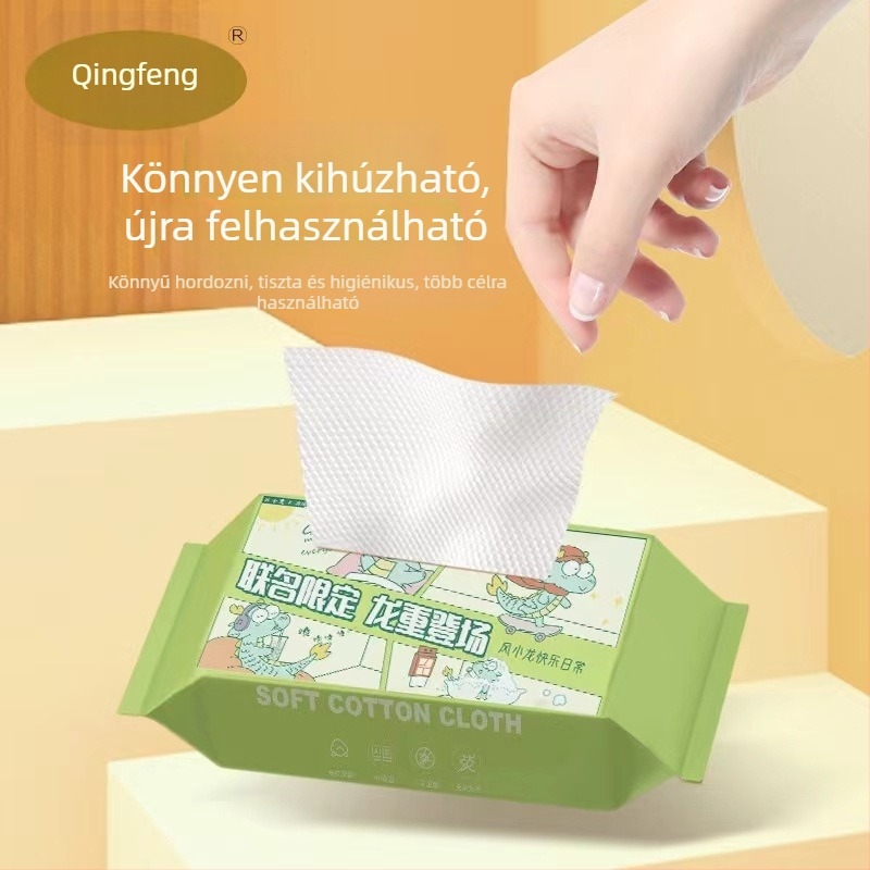 Egyszer használatos arctörlő kendők, pamutszerűek és szálmentesek, lógó kihúzható kialakítás, sminklemosó tisztító kendők, növényi rostok