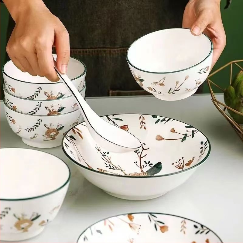 Shining kerámia tál, kör alakú, karikatúra mintával, modern-minimalista stílus, mikrohullámú sütőben használható