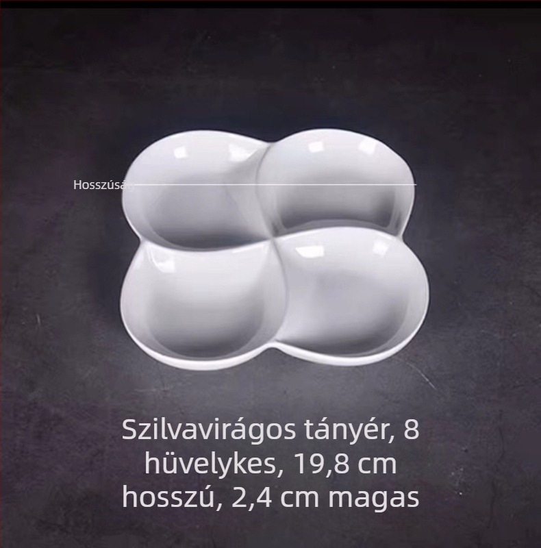 Runpai ötrekeszest kerámiatányér, aszimmetrikus alak, mázas felület, mikrohullámú sütőbe tehető