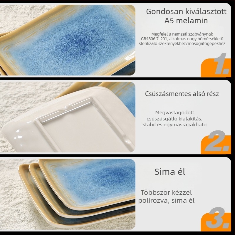 Melamin étkészlet underglaze felülettel, négyzet alakú tál sushihoz és desszertekhez.