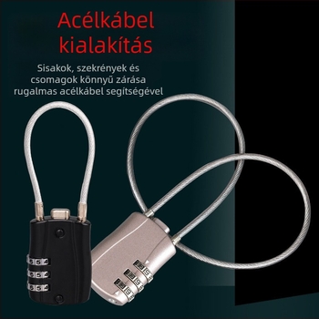 Mechanikus zinkötvözet huzalos zár, modell 018L, 5 mm-es záróhüvely átmérője, poggyászhoz, kerékpárhoz, sisakhoz, motorkerékpárhoz, iskolai táskákhoz; modern minimalista stílus; testreszabható feldolgozás