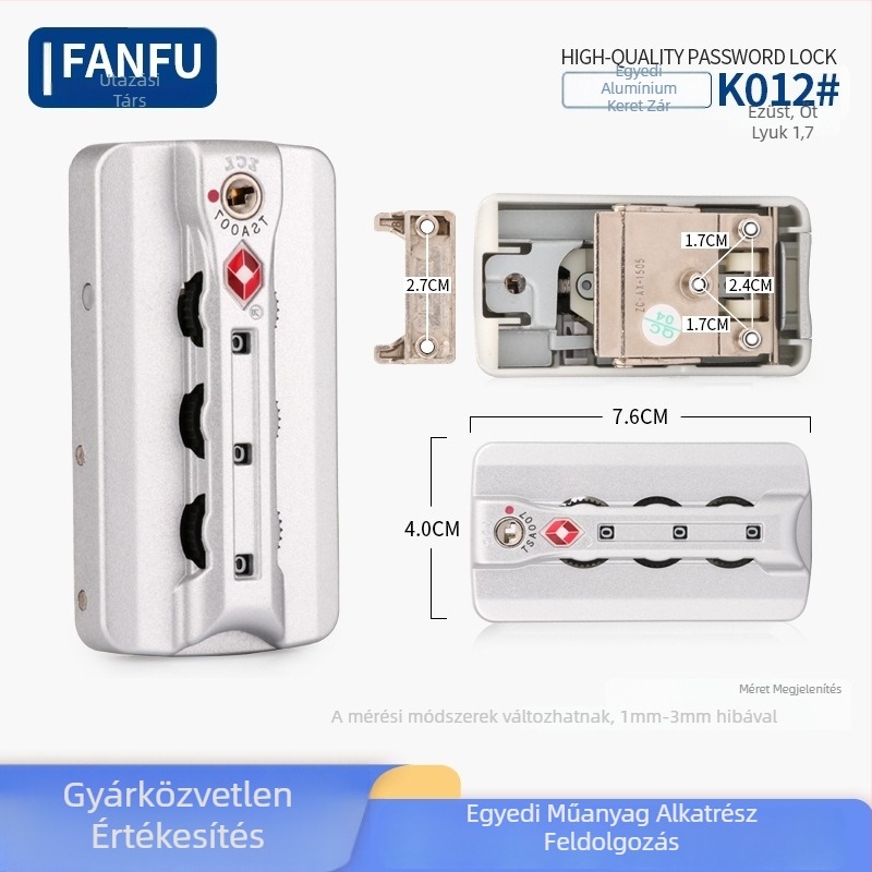 Alumínium keretes bőröndzár – lopás elleni, alumínium, Fanfu poggyász-kiegészítők