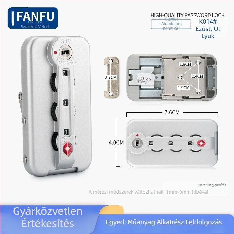 Alumínium keretes bőröndzár – lopás elleni, alumínium, Fanfu poggyász-kiegészítők