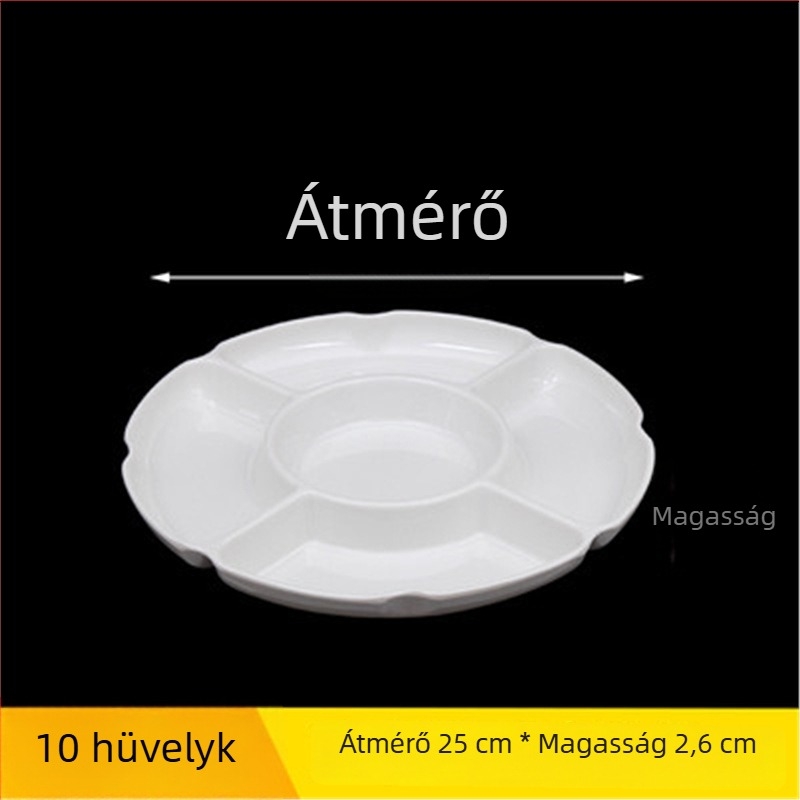 Öt rekeszes melamin tányér, kör alakú, osztott kialakítású