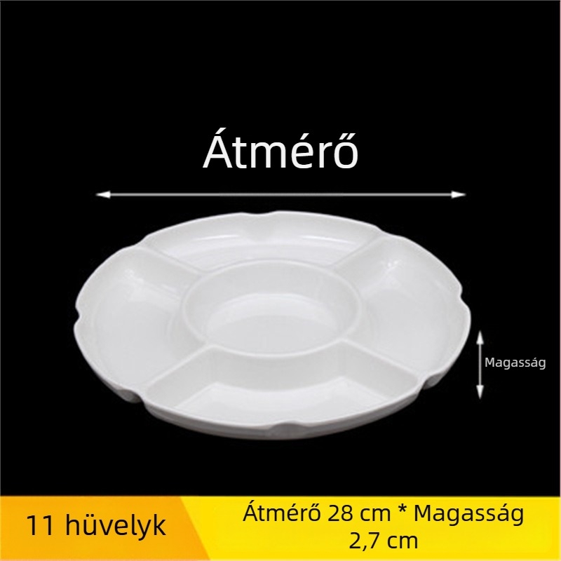 Öt rekeszes melamin tányér, kör alakú, osztott kialakítású