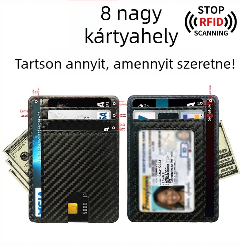 RFID-kártyatartó - PU bőr, uniszex, 1 hajtás, anti-demagnetizációs védelem