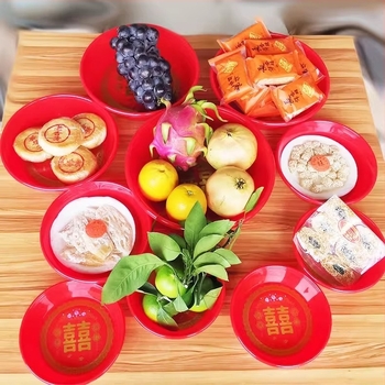 Kör alakú műanyag gyümölcstál esküvőkhöz, dupla boldogság minta, kínai stílus, új kínai stílus