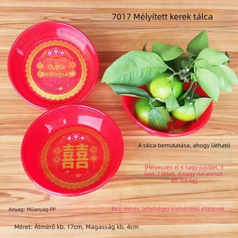 Kör alakú műanyag gyümölcstál esküvőkhöz, dupla boldogság minta, kínai stílus, új kínai stílus