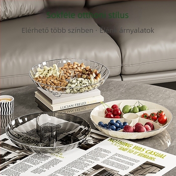 Műanyag gyümölcstál rekeszes, rács mintázat, modern minimalista stílus, 2023-ban debütált