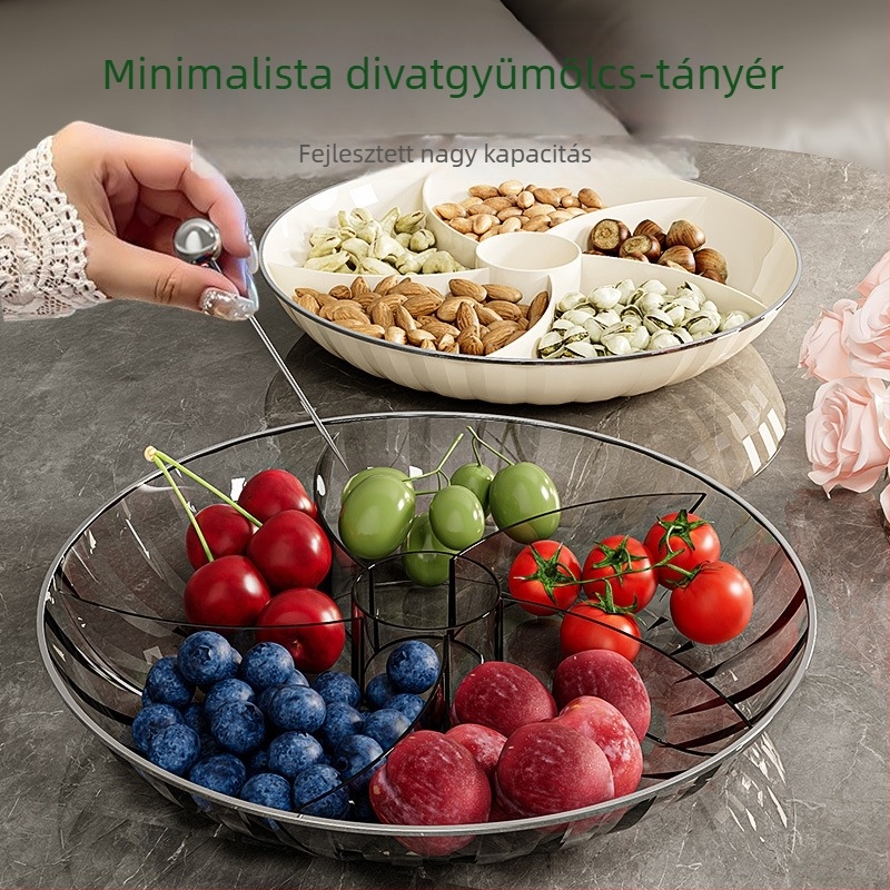 Műanyag gyümölcstál rekeszes, rács mintázat, modern minimalista stílus, 2023-ban debütált