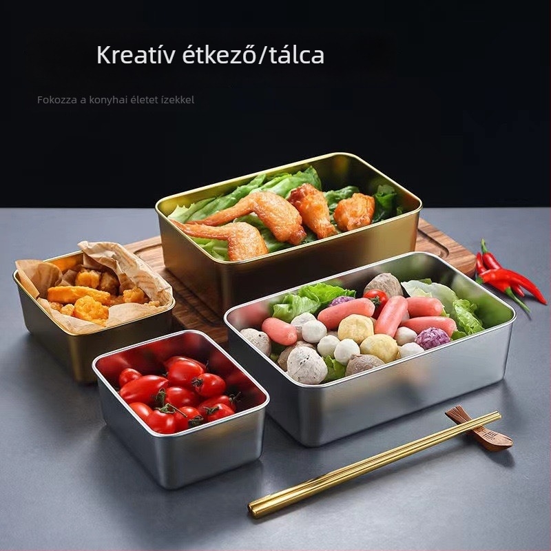 Téglalap alakú, élelmiszer-minőségű 316 rozsdamentes acél edény fedővel, vastagított, sík alj, zárt tárolóedény hideg ételekhez, kereskedelmi használatra