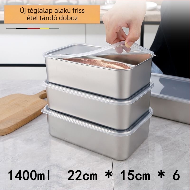 Téglalap alakú, élelmiszer-minőségű 316 rozsdamentes acél edény fedővel, vastagított, sík alj, zárt tárolóedény hideg ételekhez, kereskedelmi használatra