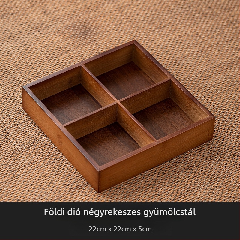 Bambuszból készült snack tál kilenc rekesszel, kínai stílusú tea-szertartáshoz, nassolnivalók és aszalt gyümölcsök tálalására