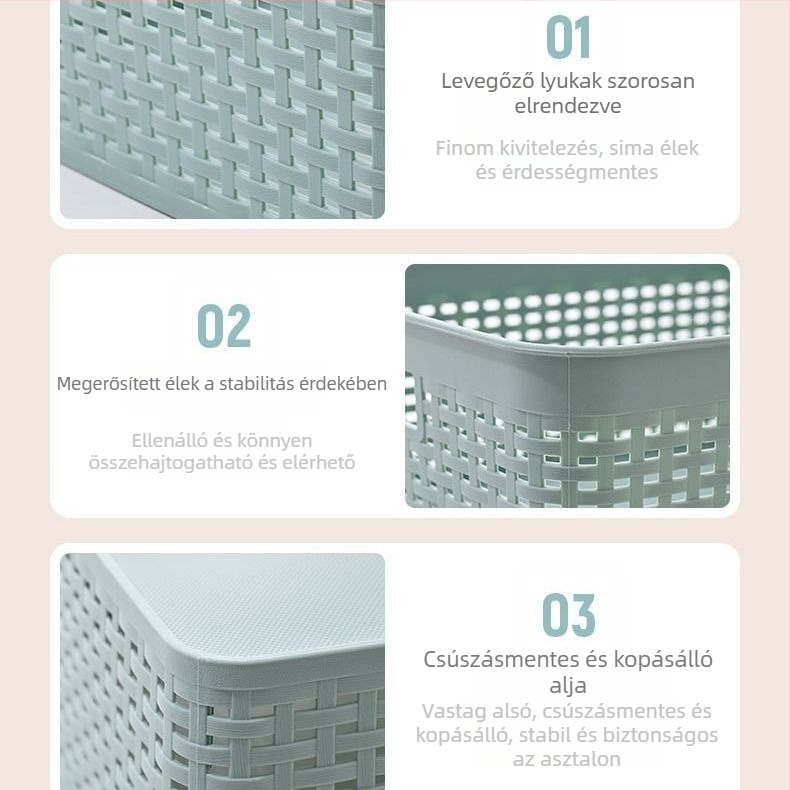 PP téglalap alakú asztali tárolókosár fogantyúval — többfunkciós tároló játékokhoz, harapnivalókhoz és irodai kellékekhez