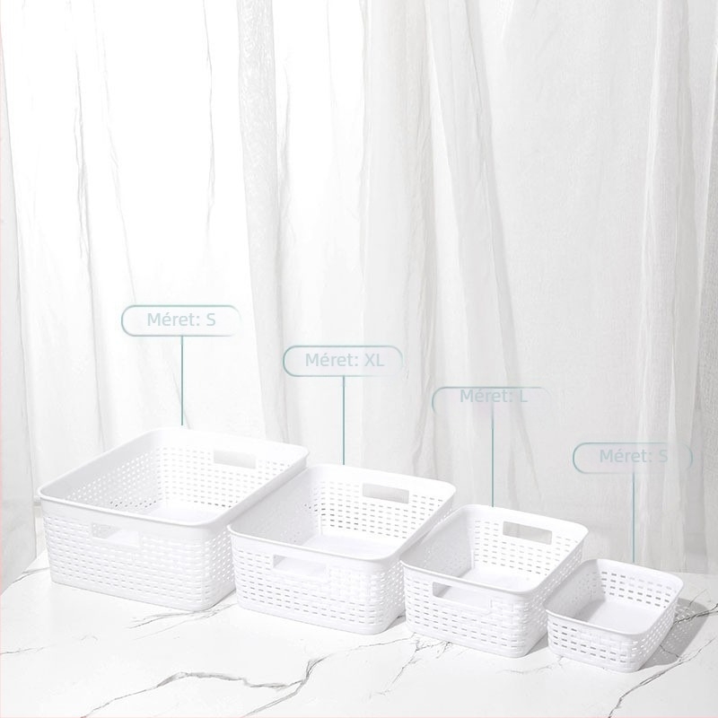 PP téglalap alakú asztali tárolókosár fogantyúval — többfunkciós tároló játékokhoz, harapnivalókhoz és irodai kellékekhez