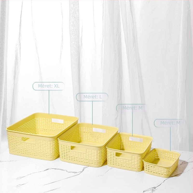PP téglalap alakú asztali tárolókosár fogantyúval — többfunkciós tároló játékokhoz, harapnivalókhoz és irodai kellékekhez