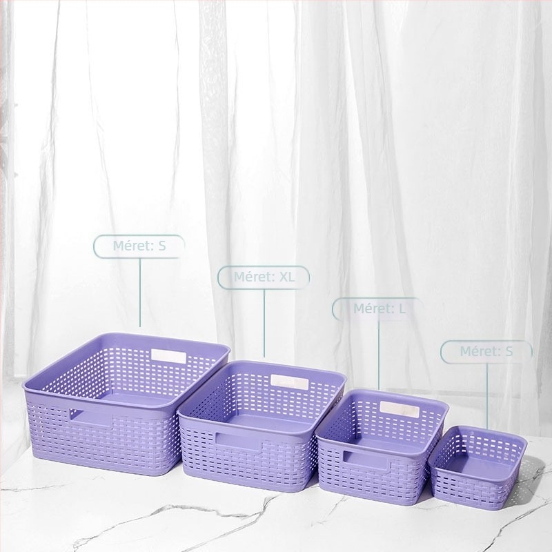 PP téglalap alakú asztali tárolókosár fogantyúval — többfunkciós tároló játékokhoz, harapnivalókhoz és irodai kellékekhez