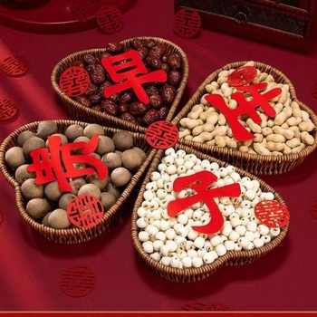 Kerek snackkosár négy rekesszel, mű rattan, új kínai stílus