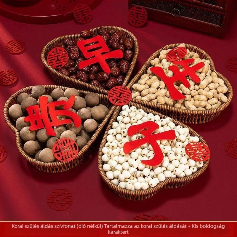 Kerek snackkosár négy rekesszel, mű rattan, új kínai stílus