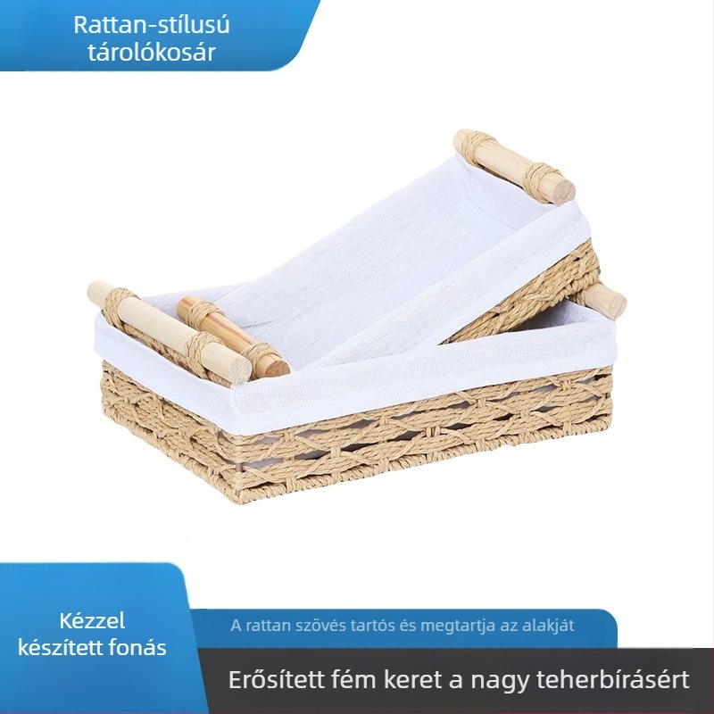 Liu Han Asztali tárolókosár – pamut kötél és vasból készült design, kozmetikai tároló, virág- és gyümölcskosár, Set II