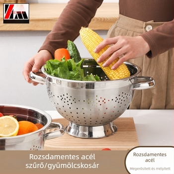 Zhenmei KOP nem mágneses élelmiszer-minőségű vastított rozsdamentes acél gyümölcskosár, dupla füllel leeresztő kosár, otthoni használatra