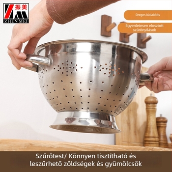 Zhenmei KOP nem mágneses élelmiszer-minőségű vastított rozsdamentes acél gyümölcskosár, dupla füllel leeresztő kosár, otthoni használatra