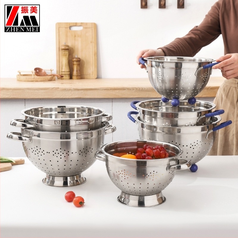 Zhenmei KOP nem mágneses élelmiszer-minőségű vastított rozsdamentes acél gyümölcskosár, dupla füllel leeresztő kosár, otthoni használatra