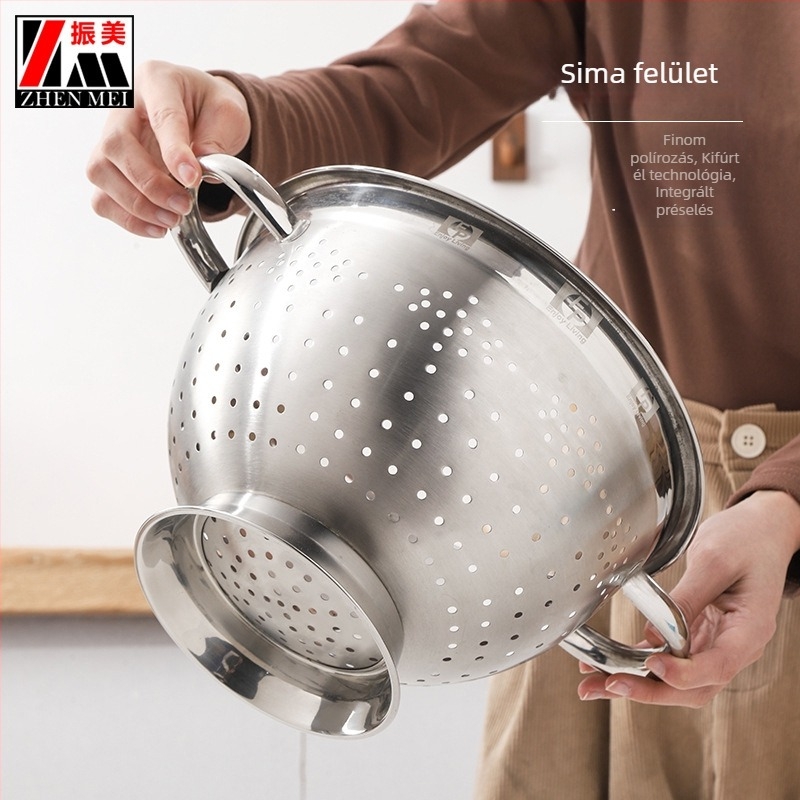 Zhenmei KOP nem mágneses élelmiszer-minőségű vastított rozsdamentes acél gyümölcskosár, dupla füllel leeresztő kosár, otthoni használatra