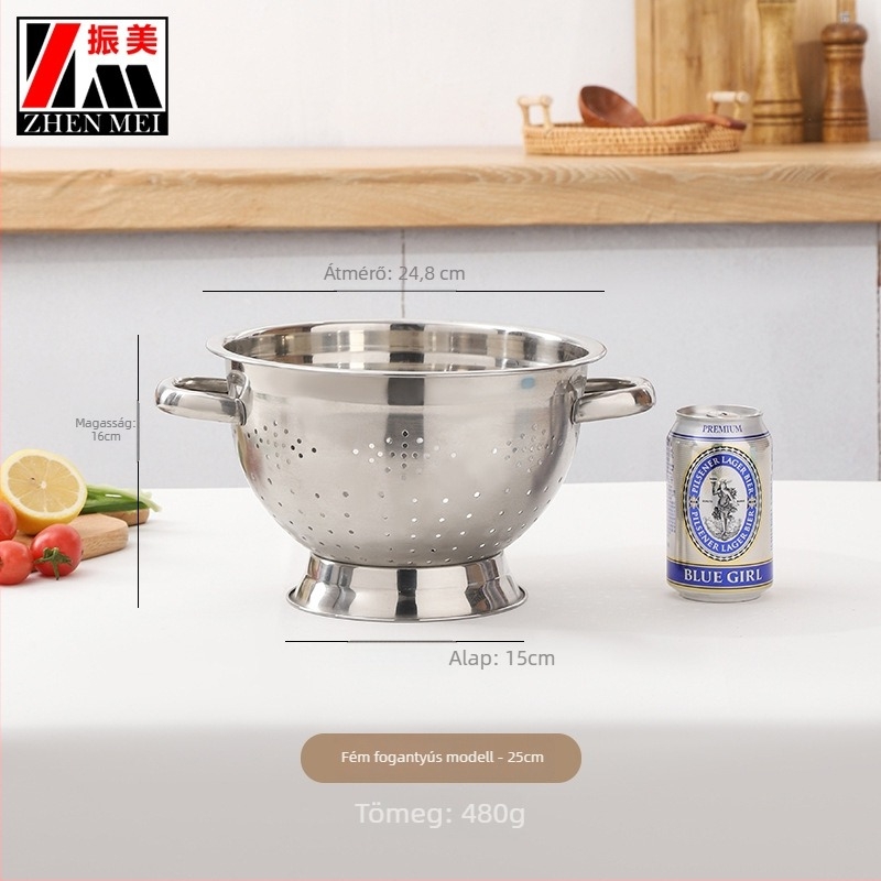 Zhenmei KOP nem mágneses élelmiszer-minőségű vastított rozsdamentes acél gyümölcskosár, dupla füllel leeresztő kosár, otthoni használatra