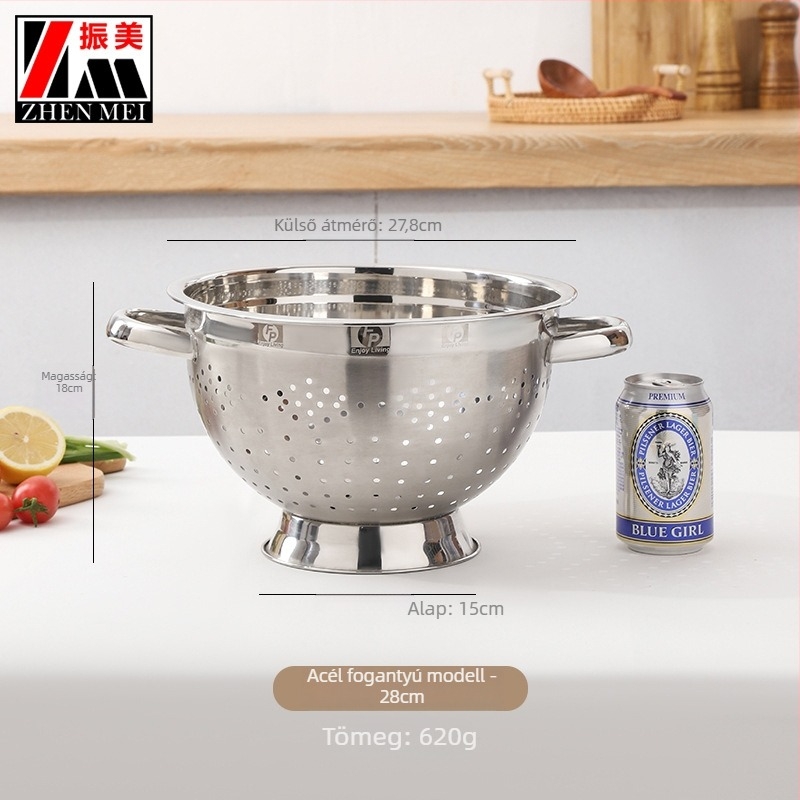 Zhenmei KOP nem mágneses élelmiszer-minőségű vastított rozsdamentes acél gyümölcskosár, dupla füllel leeresztő kosár, otthoni használatra