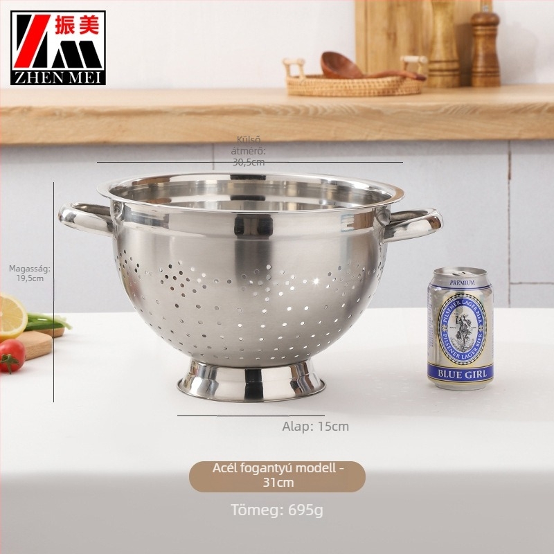 Zhenmei KOP nem mágneses élelmiszer-minőségű vastított rozsdamentes acél gyümölcskosár, dupla füllel leeresztő kosár, otthoni használatra