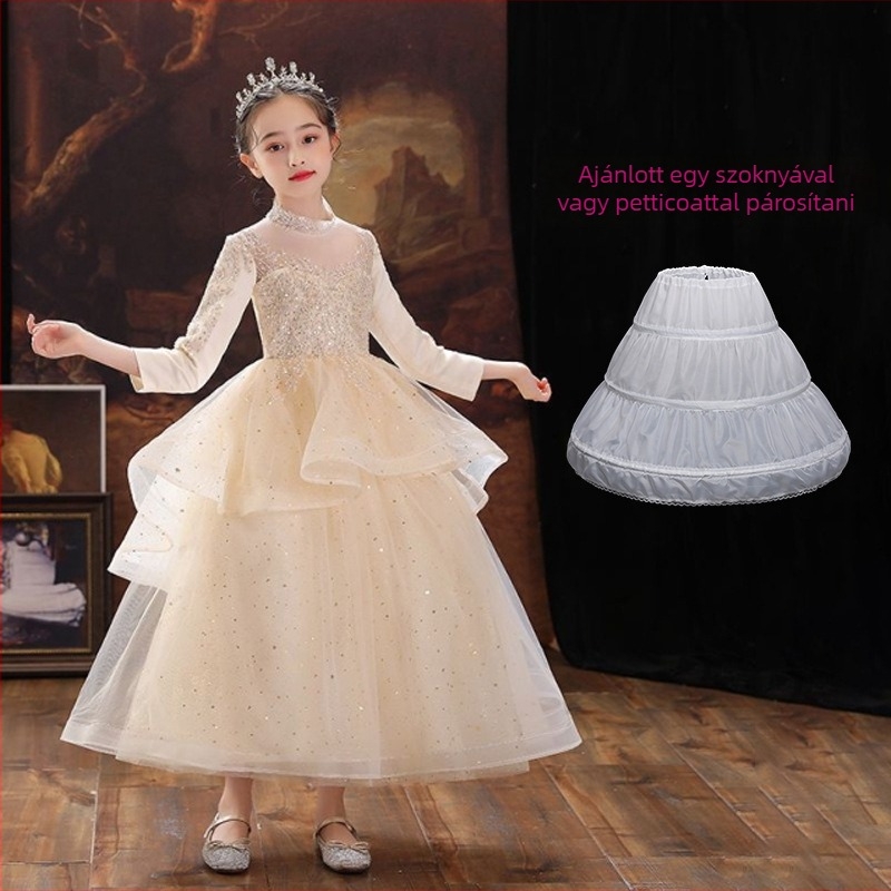 Gyerekeknek készült hercegnő ruha hálószövésű tutival előadásokra, lányoknak 3–8 éveseknek, tavasz-nyár-ősz, poliészter 95%