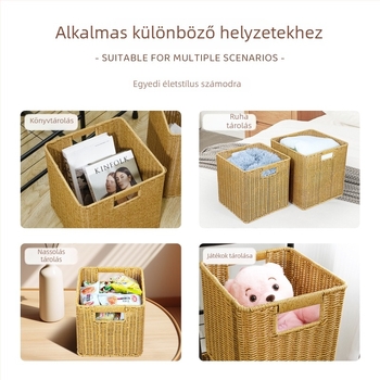 Plasztikus tárolókosár, modell XH-B029, otthoni használatra, rotang-szerű dizájn, új kínai stílus; alkalmas takarók, távirányítók, irodai kellékek, gyümölcsök, táskák, zöldségek, gyógyszerek, könyvek és magazinok.
