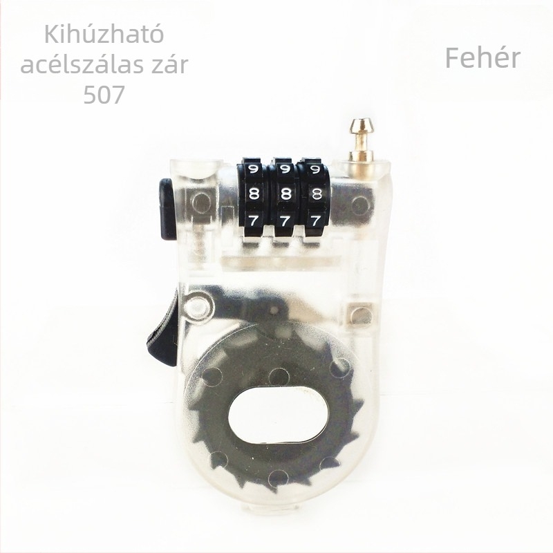 Szekrényzár behúzható acélszálas zsinórral és jelszavas védelemmel, Modell 507, műanyag kivitel, záróoszlopok közti távolság 500, mechanikus